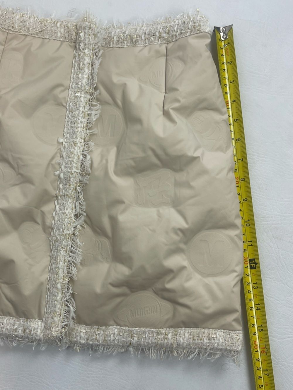 Mukzin Cream Quilted Puffer Mini Skirt Tweed Trim Coquette Size Small - Picture 5 of 9